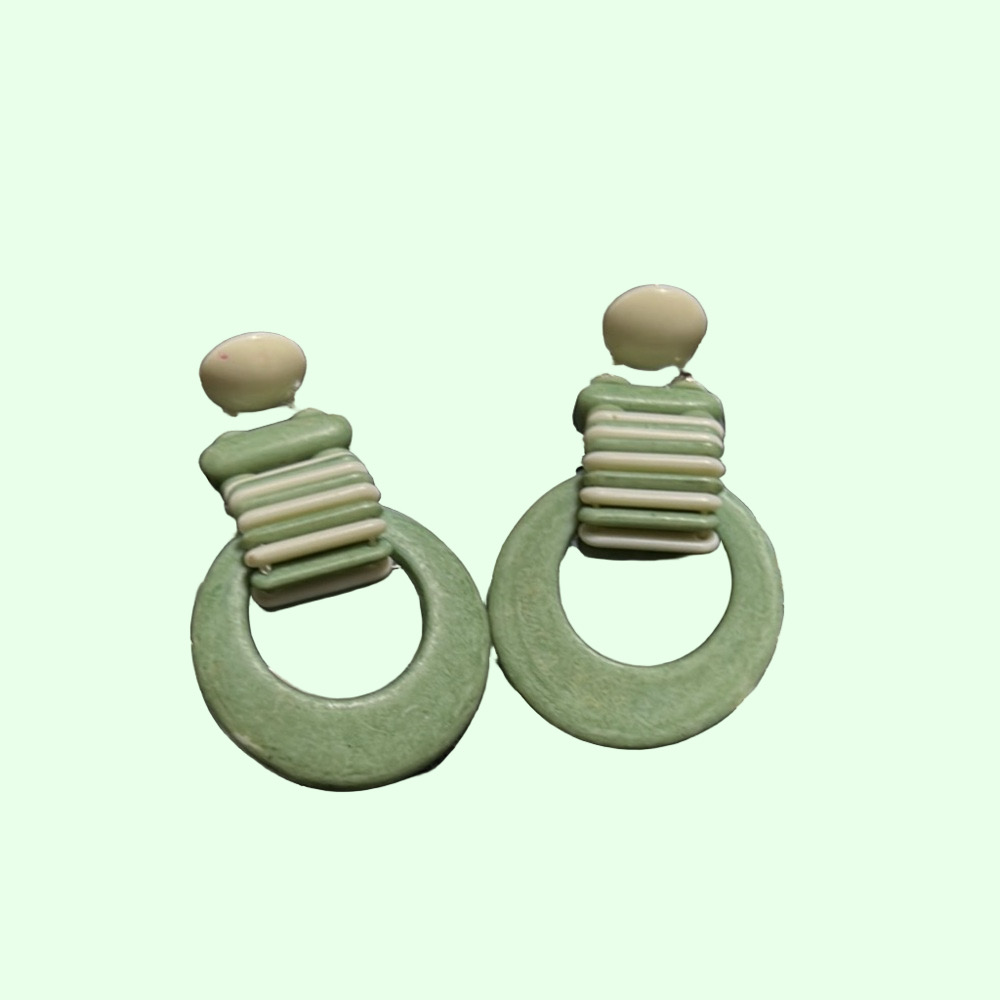 Green And Cream Earrings 1980s Vintage